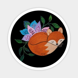 Little Fox and Floral Pattern in Acrylic Style Magnet